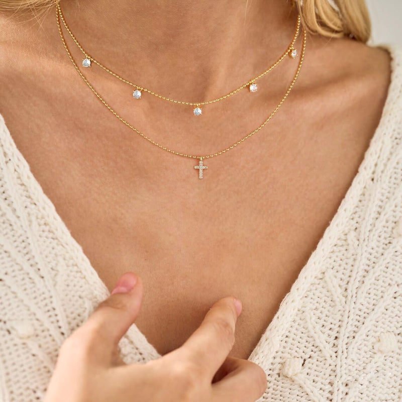 VIROMY Gold Cross Necklace for Women 14K Gold Plated Cute Sidways Cross Pendant Choker Necklaces Simple Trendy Everyday Jewelry for Women - Image 3